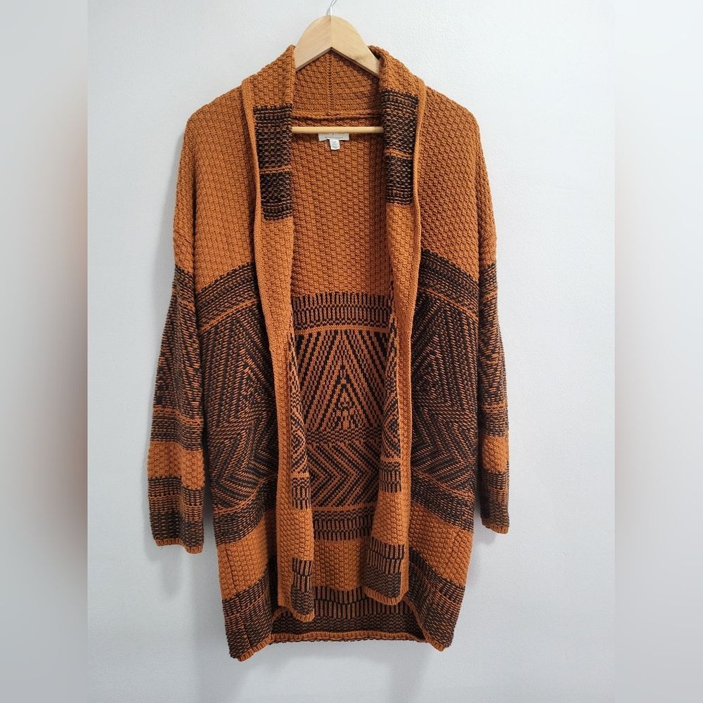 Lucky Brand Chunky Aztec Striped Long Cardigan Sweater Size Small Boho Hippie